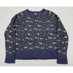 Athleta Sweater Womens Small Petite Blue‎ Hawthorn Crew Merino Wool Leopard